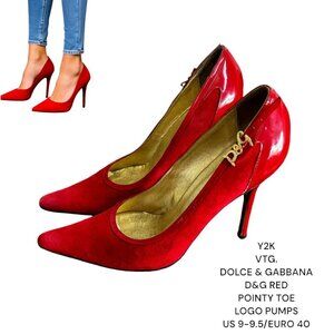 Y2K VTG. DOLCE & GABBANA D&G RED LOGO POINTY TOE PUMPS HEELS US 9-9.5/40